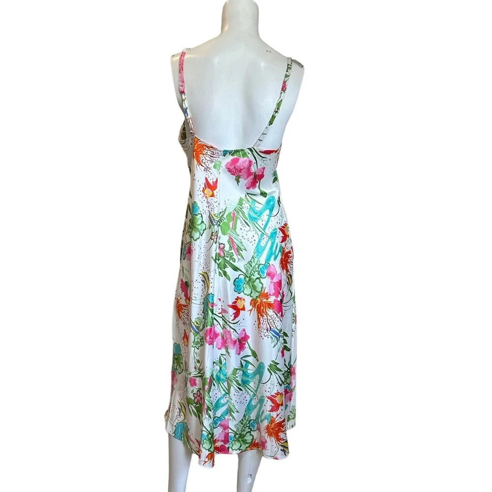 Natori Lotus Pond White W/Mulicolored Floral Night Gown sz S NWT Flaws
